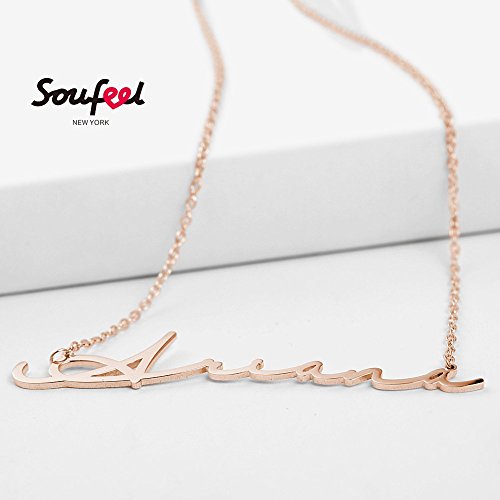 SOUFEEL Collar Plata Colgante con Nombre Estilo Árabe Personalizados Regalo para Novia Familia Aniversario o Cumpleaño Cadena Más Extención Chapado Oro Rosa