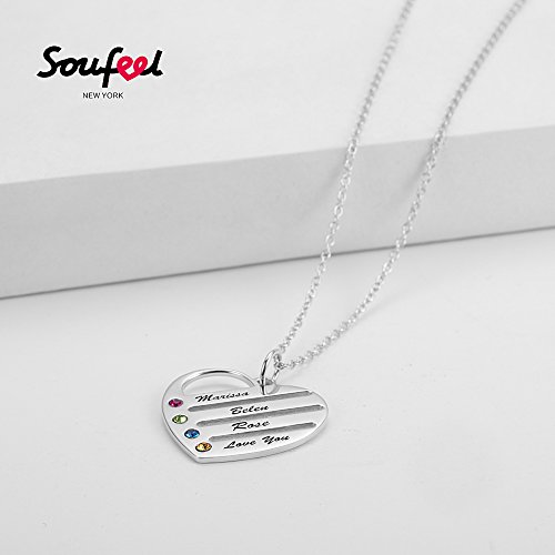 SOUFEEL Collar Plata Colgante con Nombre Personalizados Grabado en Forma de Corazón Joya Mujer Regalo para Familia Novia Cumpleaño Cadena Más Extención