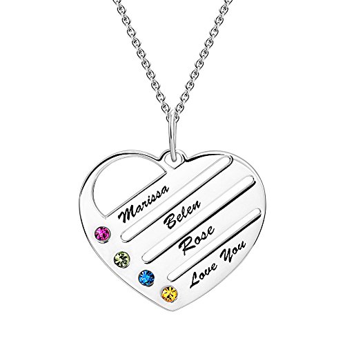 SOUFEEL Collar Plata Colgante con Nombre Personalizados Grabado en Forma de Corazón Joya Mujer Regalo para Familia Novia Cumpleaño Cadena Más Extención