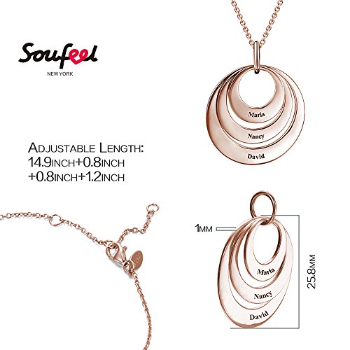 SOUFEEL Collar Plata Colgante con Nombre Personalizados Regalo para Familia Pareja Madre Cadena Más Extención Chapado Oro Rosa