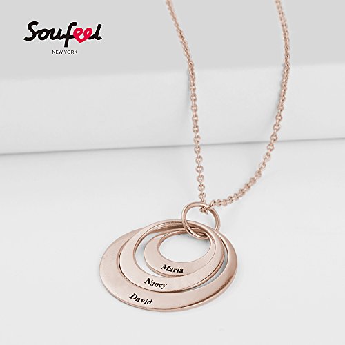SOUFEEL Collar Plata Colgante con Nombre Personalizados Regalo para Familia Pareja Madre Cadena Más Extención Chapado Oro Rosa