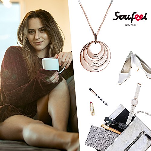 SOUFEEL Collar Plata Colgante con Nombre Personalizados Regalo para Familia Pareja Madre Cadena Más Extención Chapado Oro Rosa