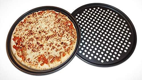 Space Home - Molde para Pizza con Agujeros - Acero al Carbono - Recubrimiento Antiadherente - Diámetro 32 cm - Set de 2