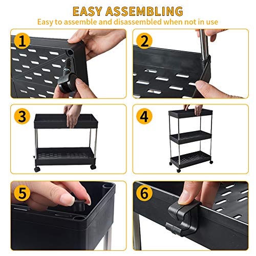 SPACEKEEPER Carro de Almacenamiento de 4 Niveles, Organizador de estanterías móviles, Carro de Utilidad rodante Deslizante, Multiusos para Cocina, baño, lavandería, Lugares Estrechos, Negro