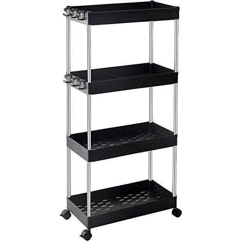 SPACEKEEPER Carro de Almacenamiento de 4 Niveles, Organizador de estanterías móviles, Carro de Utilidad rodante Deslizante, Multiusos para Cocina, baño, lavandería, Lugares Estrechos, Negro