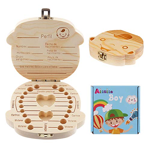 Spanish texto bebé dientes caja, Aitsite save cajas de madera personalizada caja de recuerdos de hoja caduca, personalizar personalizada bebé dientes caja (Chico)