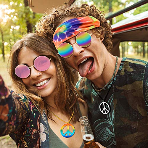 SPECOOL Conjunto de Disfraces Hippie Accesorios Hippie Collar y aretes Rainbow Peace Pulsera Rainbow Headband Gafas de Sol Estilo años 60 Halloween Hippy Dress Up para la Fiesta temática de los años