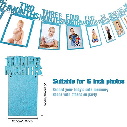 SPECOOL Decoración de cumpleaños de 1er cumpleaños,con Pancarta de Fotos para bebés de 1 a 12 Meses, Azul Pancarta de Feliz cumpleaños, Globos de látex y Confeti,para Suministros para Fiestas