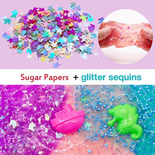 SPECOOL DIY Slime Kit, Conjuntos de fabricación de Limo con Purpurina Unicornio Sorpresa Niños Artesanía Manualidades Accesorios caseros Crystal Slime Clay Bolas de Pescado Bolas de Espuma Confeti