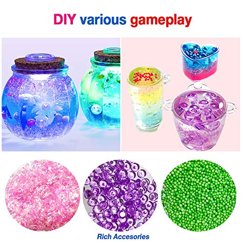 SPECOOL DIY Slime Kit, Conjuntos de fabricación de Limo con Purpurina Unicornio Sorpresa Niños Artesanía Manualidades Accesorios caseros Crystal Slime Clay Bolas de Pescado Bolas de Espuma Confeti