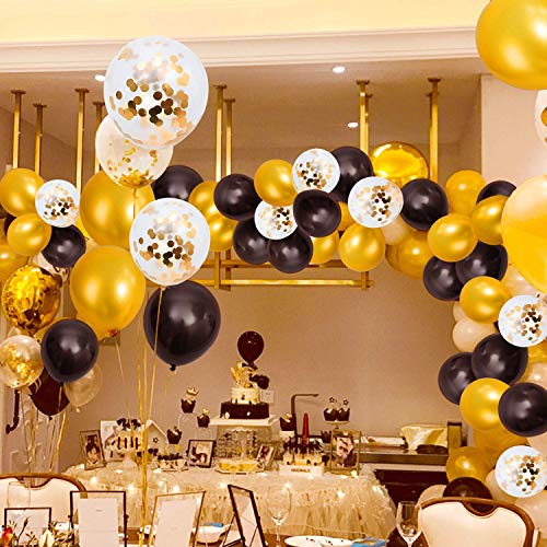 SPECOOL Globos Oro Negro, 45 Piezas Globos Oro con Globo de Confeti Dorado para Mujeres Hombres Cumpleaños Decoración Graduación Fiesta de Halloween