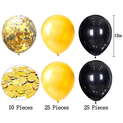 SPECOOL Globos Oro Negro, 45 Piezas Globos Oro con Globo de Confeti Dorado para Mujeres Hombres Cumpleaños Decoración Graduación Fiesta de Halloween