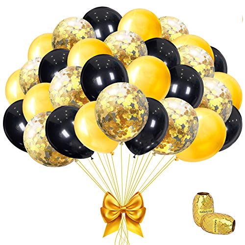 SPECOOL Globos Oro Negro, 45 Piezas Globos Oro con Globo de Confeti Dorado para Mujeres Hombres Cumpleaños Decoración Graduación Fiesta de Halloween