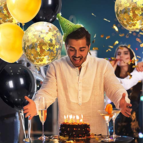 SPECOOL Globos Oro Negro, 45 Piezas Globos Oro con Globo de Confeti Dorado para Mujeres Hombres Cumpleaños Decoración Graduación Fiesta de Halloween