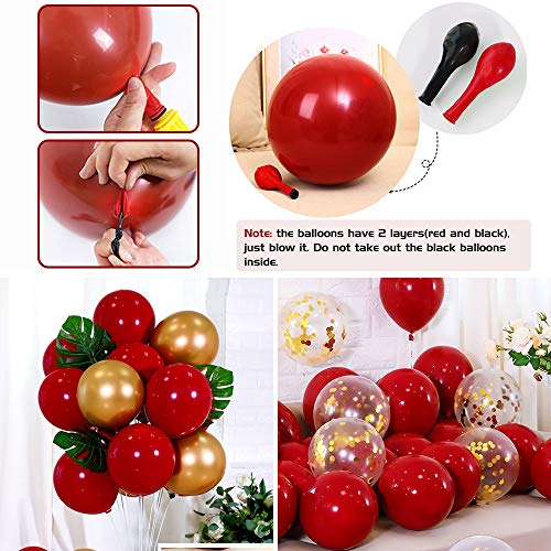 SPECOOL Guirnalda de Globos Rojos y Dorados, 110 Globos de Látex Rojo Rubí, Blancos, Hojas de Palma,Globos Metálicos Dorados, Globos de Confeti,Decoración para niñas,Mujeres,Cumpleaños, Bodas,Navidad