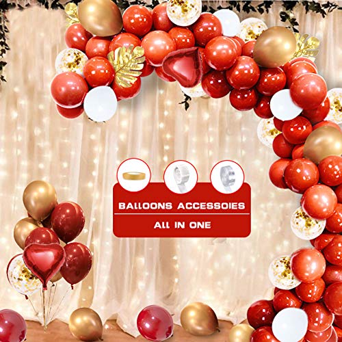 SPECOOL Guirnalda de Globos Rojos y Dorados, 110 Globos de Látex Rojo Rubí, Blancos, Hojas de Palma,Globos Metálicos Dorados, Globos de Confeti,Decoración para niñas,Mujeres,Cumpleaños, Bodas,Navidad