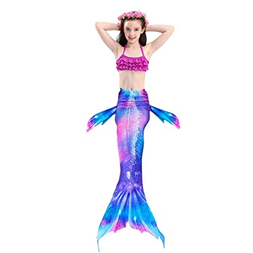 SPEEDEVE Niñas Disfraz de Sirena con Aleta para Nadar,DH22+WJF74,130cm