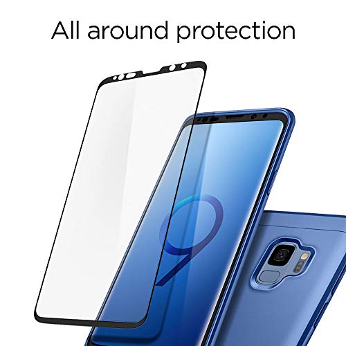 Spigen® [Thin Fit 360 Funda Galaxy S9 con Protección Completa exacta Fina con 1 Pieza de Protector de Pantalla de Vidrio Templado para Galaxy S9 (2018) - Azul