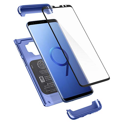 Spigen® [Thin Fit 360 Funda Galaxy S9 con Protección Completa exacta Fina con 1 Pieza de Protector de Pantalla de Vidrio Templado para Galaxy S9 (2018) - Azul