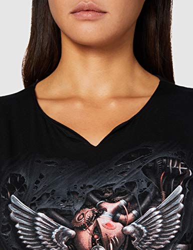 Spiral Direct Steam Punk Ripped-Stud Waist T-Shirt, Negro (Black 001), 48 (Talla del Fabricante: X-Large) para Mujer