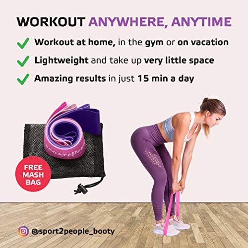 sport2people Juego de Bandas de Ejercicio con 2 Libros electrónicos de Ejercicios para fortalecimiento Muscular y Fisioterapia – Mini Fitness Bandas para glúteo, Cadera y piernas (4 Set Pink)