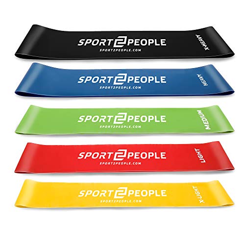 sport2people Juego de Bandas de Ejercicio con 2 Libros electrónicos de Ejercicios para fortalecimiento Muscular y Fisioterapia – Mini Fitness Bandas para glúteo, Cadera y piernas
