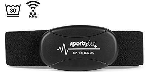 SportPlus Correa de Pecho, pulsómetro para medir la frecuencia cardíaca exacta ECG, 5 kHz, 100 cm de Alcance, Compatible con Todos los Dispositivos y Aplicaciones, SP-HRM-BLE-300