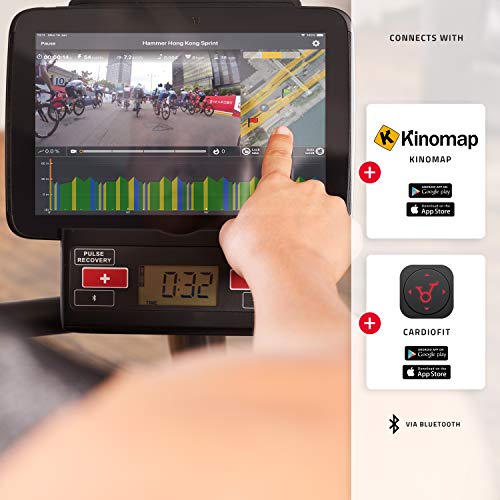 SportPlus SP-RB-9500-iE Bicicleta Estática, Asiento Reclinable, Ordenador, Diferentes Niveles y Sensores de Pulso, Compatible con CardioFit, Google Street View y KinoMap