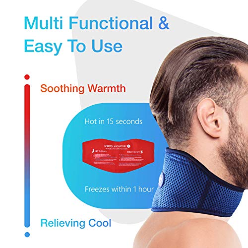 Sports Laboratory Collarín Cervical PRO+ Para el Alivio Del Dolor de Cuello, Bolsa De Gel Reutilizable Para Integrado Terapia Frío y Calor, Ajustable, Guía Gratuita Para el Dolor Cervical