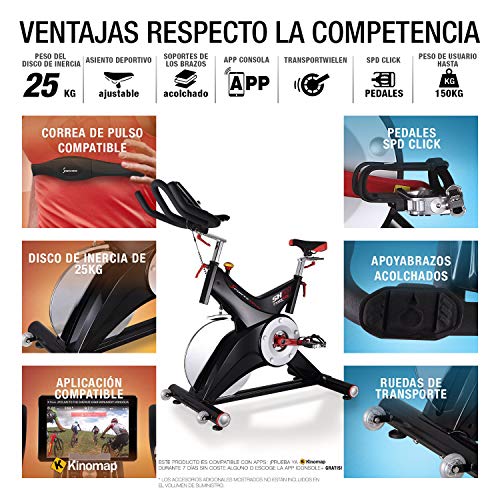Sportstech Bicicleta estática Profesional SX500 -Marca de Calidad Alemana -Eventos en Vivo y App Multijugador, Volante de 25KG, Compatible con pulsómetro, Pedales de Click SPD, hasta 150KG, con eBook