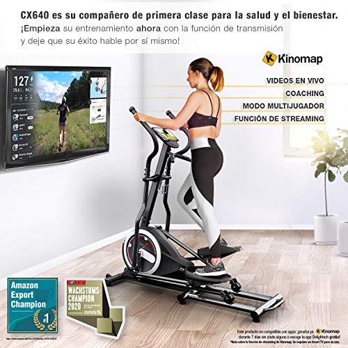 Sportstech CX640 Bicicleta elíptica - Marca de Calidad Alemana - Eventos en Directo & App Multijugador, 24 KG de Masa de Volante, 26 programas de Entrenamiento con HRC, Elíptica + Soporte de Tablet