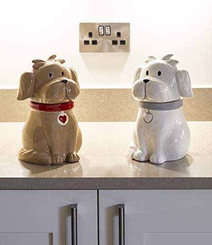 SPOTTED DOG GIFT COMPANY Gran Tarro de Cerámica, Bote para Galletas con Tapa (Blanco) y Forma de Perro Regalo para Amantes de los Animales y Dueños de Perros
