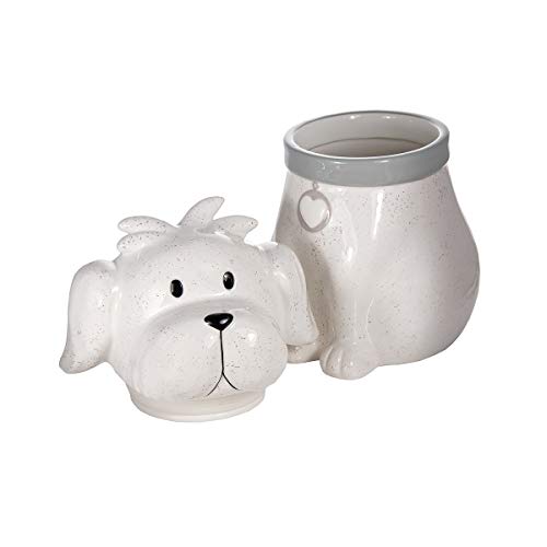 SPOTTED DOG GIFT COMPANY Gran Tarro de Cerámica, Bote para Galletas con Tapa (Blanco) y Forma de Perro Regalo para Amantes de los Animales y Dueños de Perros