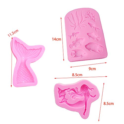 Sprießen 4 Piezas Molde de Sirena Molde de Silicona, Marina Animales Moldes Silicona, Moldes Silicona Reposteria para Decorar Pasteles, Chocolate, gelatina, Dulces