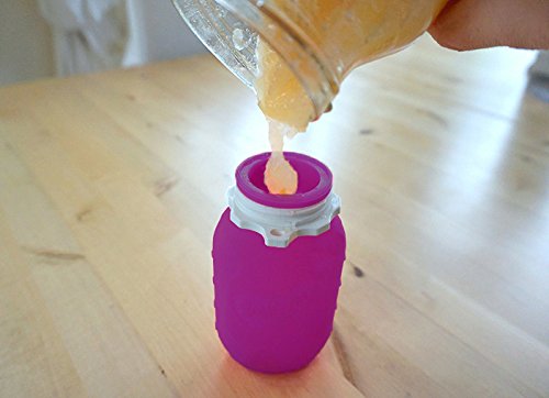 Squeasy Snacker, 180ml - Bolsa de Comida para Bebés Reutilizables | Para Batidos de Fruta Caseros, Yogurt y Zumos | Botella de Silicona, sin BPA (Violeta)