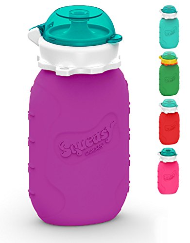 Squeasy Snacker, 180ml - Bolsa de Comida para Bebés Reutilizables | Para Batidos de Fruta Caseros, Yogurt y Zumos | Botella de Silicona, sin BPA (Violeta)