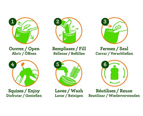 SQUIZ - 3 Bolsitas recargables y reutilizables 130ml para compotas y purés perfectas para niños, adolescentes y adultos // Libre de BPA - HECHO EN SUIZA