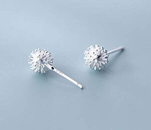 S&RL S925 Pendientes de Plata Pendientes Pequeños Y Frescos de Mujer de Estilo Japonés Y Coreano con Forma de Bola de Diente de León, Pendientes de Flores, Joyería Femeninaun par, Plata 925