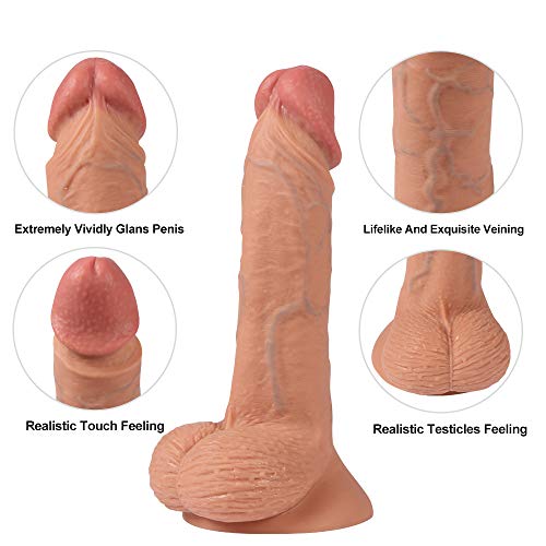 SRNKG Pêṉês Realisticos, Cṓnsṓladṓres Dureza de Doble Capa Mujer con Ventosa Juguetes sêxuḁlês para la mḁsturbḁcḯón Femenina, Silicona líquida ḊḯḶḋṓ 7,48 Pulgadas