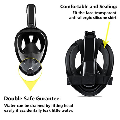 Srwmml qfht Máscara de esnórquel de Cara Completa de 180° - máscara de Buceo panorámica y Snorkel con Soporte GroPro antiempañamiento antifugas para Adultos