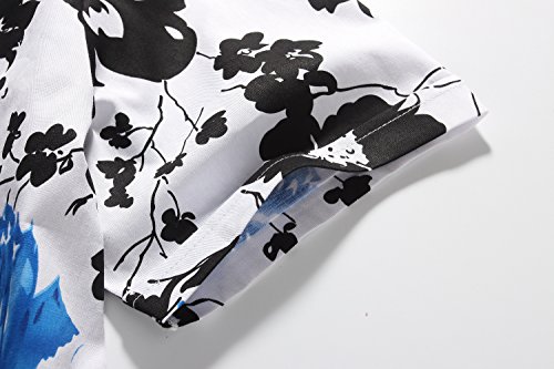 SSLR Camisa Playera Estilo Hawaiiana Floral Veraniega Manga Corta Casual para Hombre (Large, Blanco Azul)