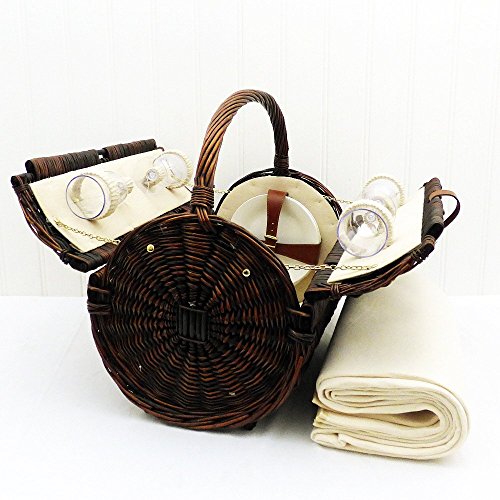 Stamford 4 Person Wicker Picnic Basket con manta de lana crema - Ideas de regalos para regalos de cumpleaños, aniversario y felicitaciones