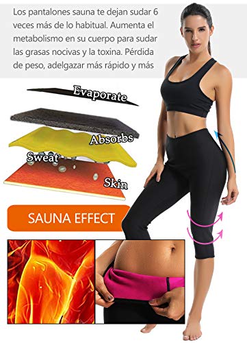 STARBILD Leggins Deportivas para Mujer para Adelgazar Leggins Anticeluliticos Mallas Termicos de Neopreno Fitness Deporte Correr Yoga Pantalón de Sudoración Adelgazantes Largo Negro y Amarillo M