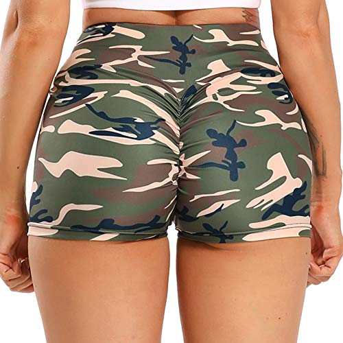 STARBILD Shorts Pantalones Deportes Cortos de Fitness Mallas para Mujer Elástico de Alta Cintura para Correr Gimnasio Gym #4 Pattern Classic-Camuflaje L