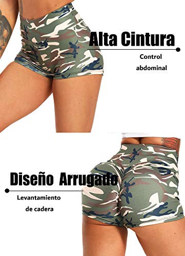 STARBILD Shorts Pantalones Deportes Cortos de Fitness Mallas para Mujer Elástico de Alta Cintura para Correr Gimnasio Gym #4 Pattern Classic-Camuflaje L