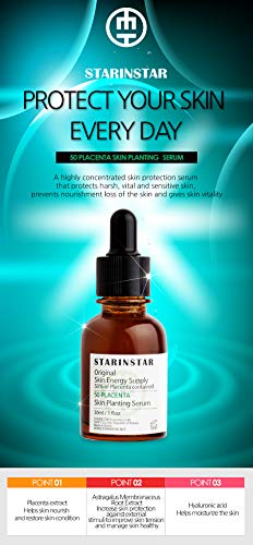 STARINSTAR - 50 PLACENTAS Suero original para plantar energía para la piel 50% de la placenta contenida con hialuronato de sodio para rejuvenecer a los parientes activos y ser fresco, 30 ml / 1fl.oz