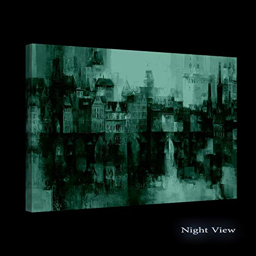 Startonight Cuadro Moderno en Lienzo Ciudad de Niebla Edificios Coloreados, Pintura Abstracta para Salon Decoración Grande 80 x 120 cm