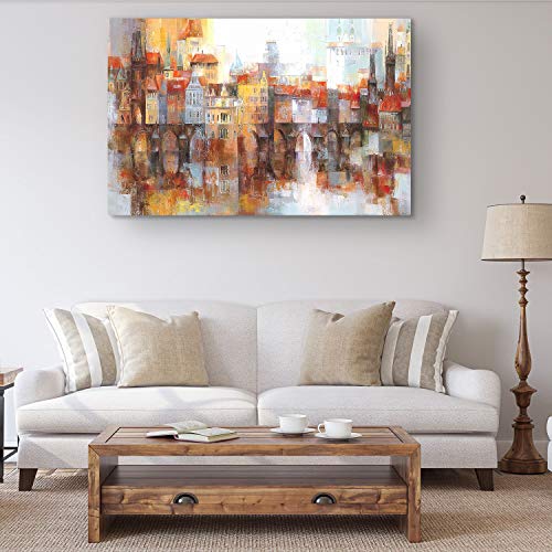 Startonight Cuadro Moderno en Lienzo Ciudad de Niebla Edificios Coloreados, Pintura Abstracta para Salon Decoración Grande 80 x 120 cm