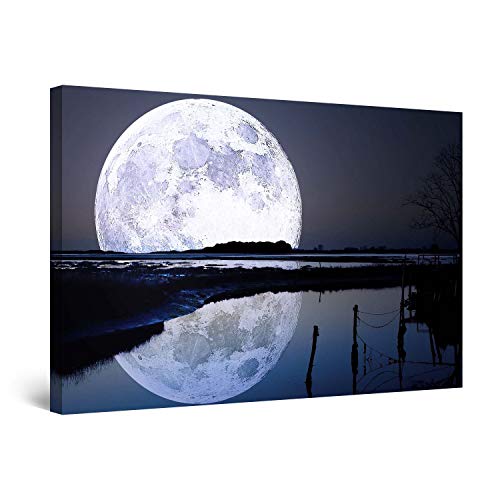 Startonight Cuadro Moderno en Lienzo La Luna Llena y Agua, Paisaje Cielo Naturaleza para Salon Decoración 60 x 90 cm