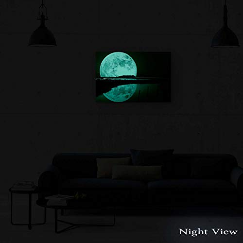 Startonight Cuadro Moderno en Lienzo La Luna Llena y Agua, Paisaje Cielo Naturaleza para Salon Decoración 60 x 90 cm